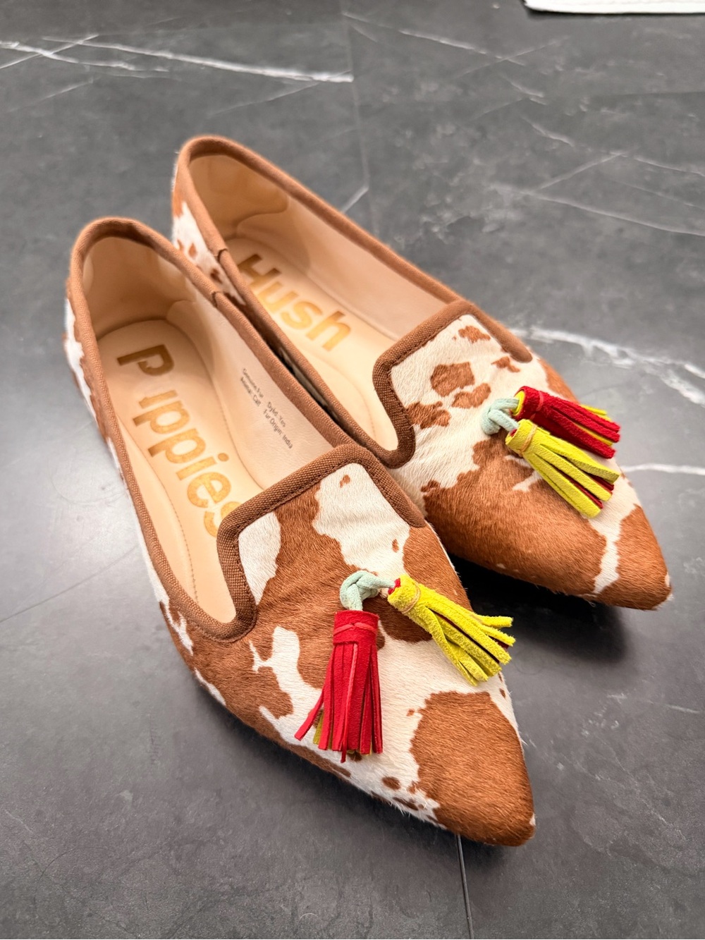 Hush Puppies Women’s Brown Cowhide Pointed Tassel Flats